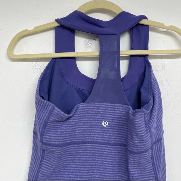 Lululemon Purple Striped T Back Tank Top Womens 8 Athletic Gorpcore Shirt Gym - Picture 7 of 7